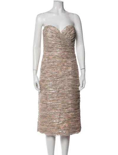 Pre-owned Vicky Tiel Patterned Midi Length Dress In Neutrals
