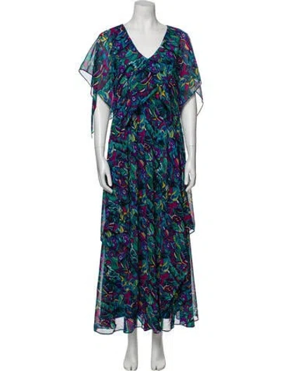 Pre-owned Vicky Tiel Printed Long Dress In Blue