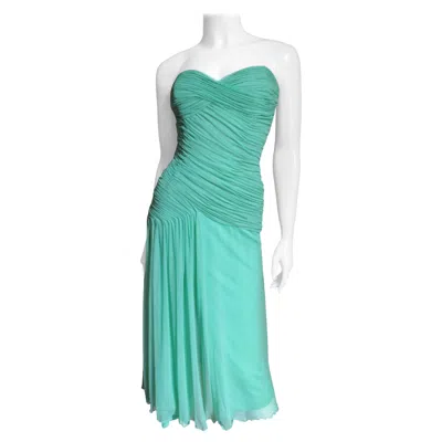 Pre-owned Vicky Tiel Ruched Strapless Dress In Blue
