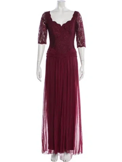 Pre-owned Vicky Tiel Silk Long Dress In Burgundy