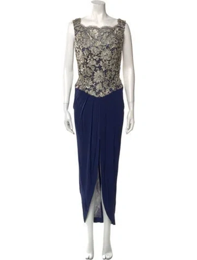 Pre-owned Vicky Tiel Square Neckline Long Dress In Blue