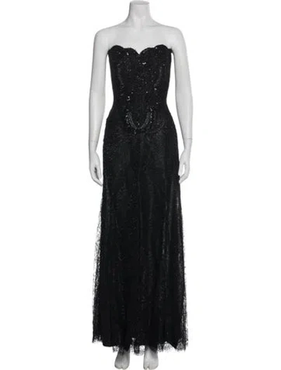 Pre-owned Vicky Tiel Strapless Long Dress In Black