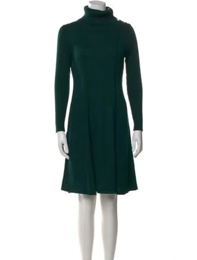 Pre-owned Vicky Tiel Turtleneck Knee-length Dress In Green