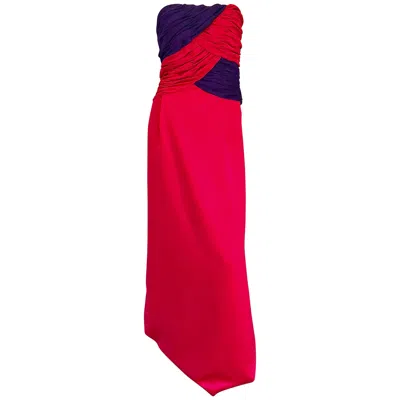 Pre-owned Vicky Tiel Vintage 80s  Couture Size 10 12 Red Purple Silk Satin Strapless Gown