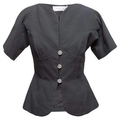 Pre-owned Vicky Tiel Vintage Black  Short Sleeve Button-up Top Size Us M