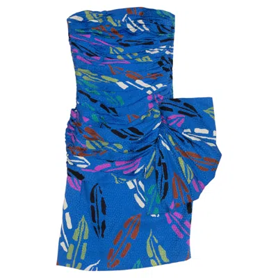 Pre-owned Vicky Tiel Vintage Blue & Multicolor  1980s Silk Printed Cocktail Dress Size Us S