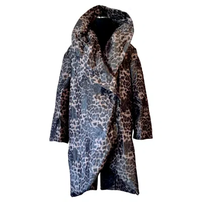 Pre-owned Vicky Tiel Vintage Boho Vicky Teil Hooded Leopard Print Coat In Black