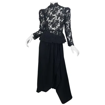 Pre-owned Vicky Tiel Vintage  Couture 1980s Black Lace Victorian Top + Asymmetrical Skirt