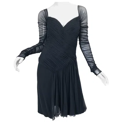 Pre-owned Vicky Tiel Vintage  Couture 1980s Black Mesh Sweetheart Flirty Cocktail Dress Lbd