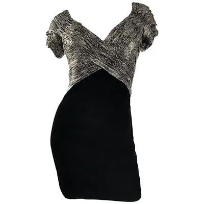 Pre-owned Vicky Tiel Vintage  Couture Gold + Black Velvet Metallic Snakeskin Mini Dress