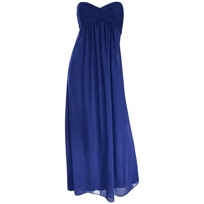 Pre-owned Vicky Tiel Vintage  Couture Navy Blue Strapless Silk And Mesh Gown Evening Dress