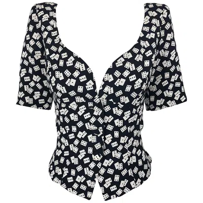 Pre-owned Vicky Tiel Vintage  Couture Sz 42 / 10 Novelty Black White Short Sleeve Jacket