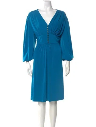 Pre-owned Vicky Tiel V-neck Knee-length Dress In Blue
