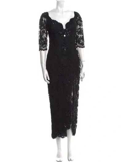 Pre-owned Vicky Tiel V-neck Long Dress In Black