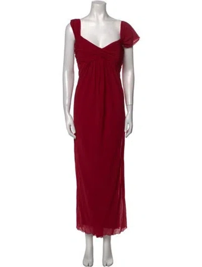Pre-owned Vicky Tiel V-neck Long Dress In Red