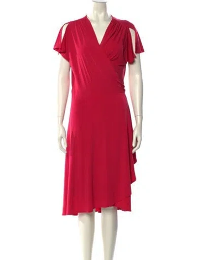Pre-owned Vicky Tiel V-neck Midi Length Dress In Pink