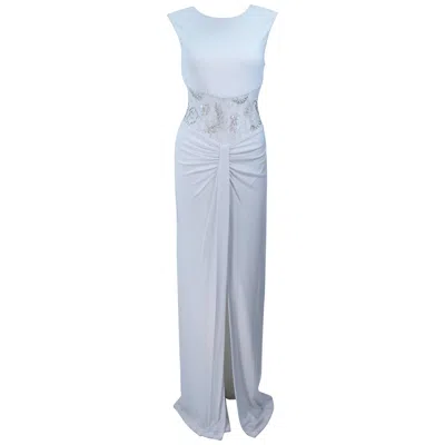 Pre-owned Vicky Tiel White Jersey Dress With Sheer Sequin Waist And Back Size 4