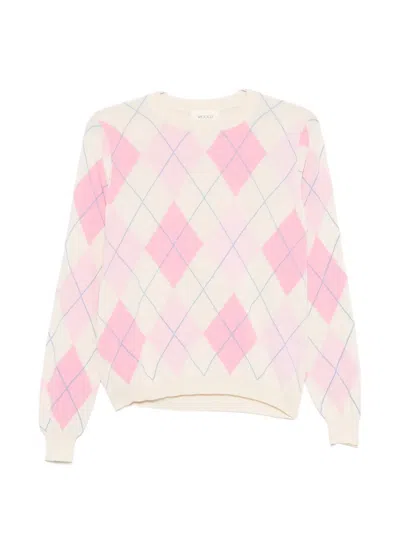 Vicolo Argyle-pattern Sweater In White
