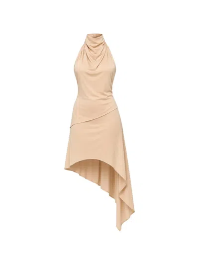 Vicolo Asymmetric Halterneck Dress In Nude