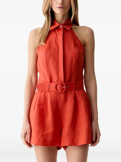 Vicolo Belted Halterneck Playsuit In Red