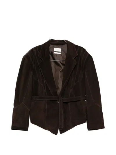 Vicolo Belted Leather Jacket In Brown