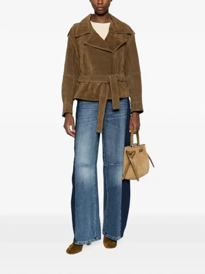 Vicolo Belted Leather Jacket In Brown