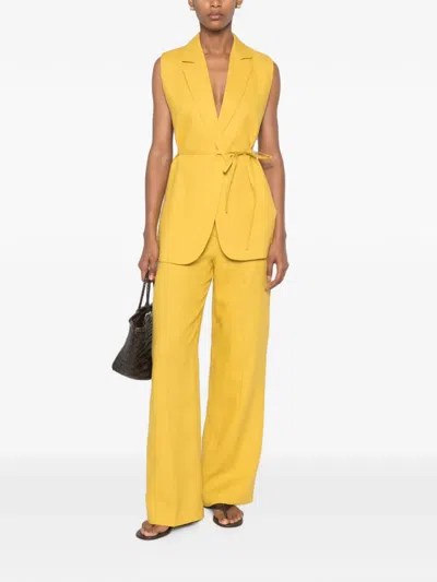 Vicolo Belted Sleeveless Gilet In Yellow