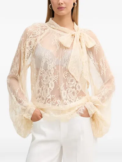 Vicolo Bow-detail Floral-lace Blouse In Neutral