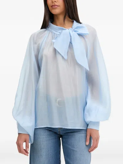 Vicolo Bow-detail Long-sleeve Blouse In Blue