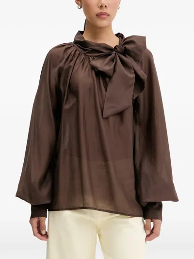 Vicolo Bow-detail Long-sleeve Blouse In Brown