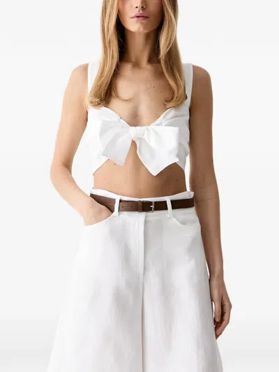 Vicolo Bow-detail Shirred Top In White