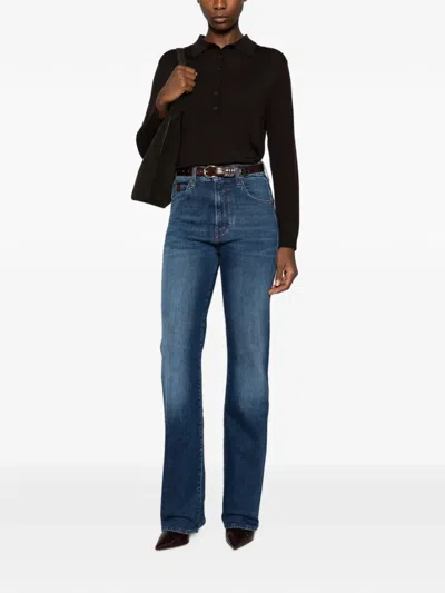 Vicolo Button-down Polo Sweater In Brown