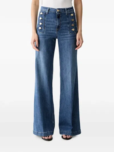 Vicolo Button-embellished Wide-leg Jeans In Blue