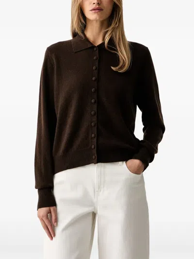 Vicolo Button-up Polo-collar Cardigan In Brown