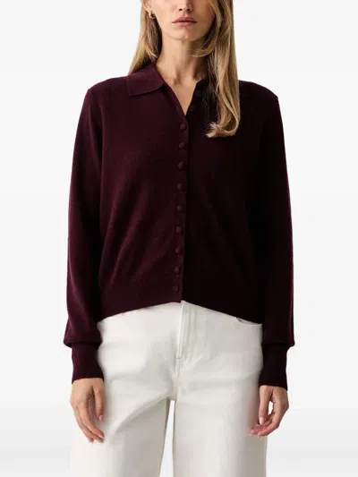 Vicolo Button-up Polo-collar Cardigan In Burgundy