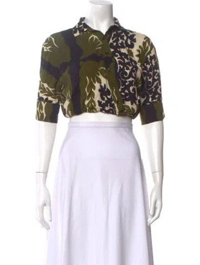 Pre-owned Vicolo Camouflage Print Short Sleeve Crop Top In Green