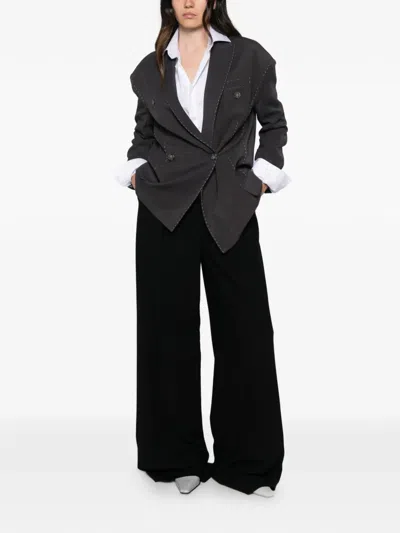 Vicolo Contrast-stitched Double-breasted Blazer In Black