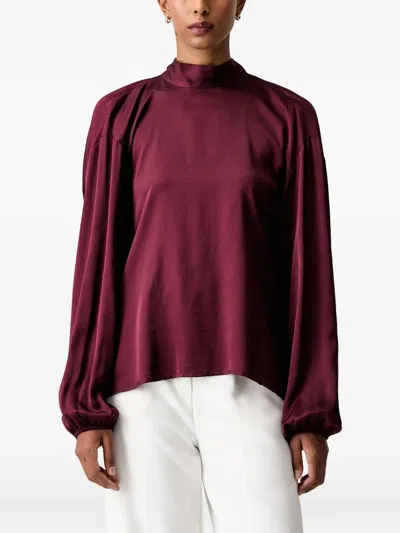 Vicolo Cowl-back Tie-fastening Blouse In Burgundy