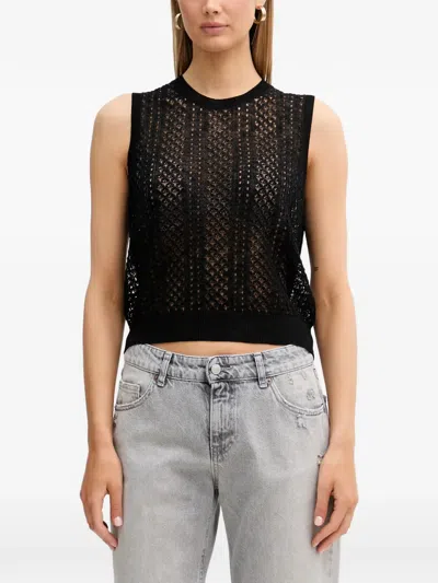 Vicolo Crochet-knit Sleeveless Top In Black