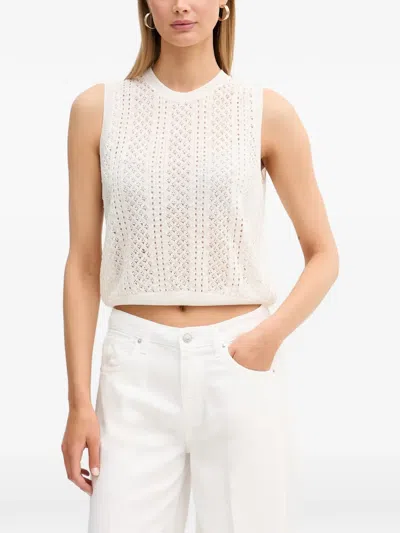 Vicolo Crochet-knit Sleeveless Top In White