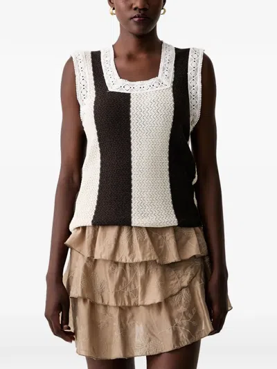 Vicolo Crochet-trim Striped Top In White