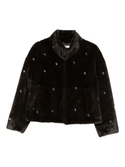 Vicolo Crystal-embellished Coat In Brown