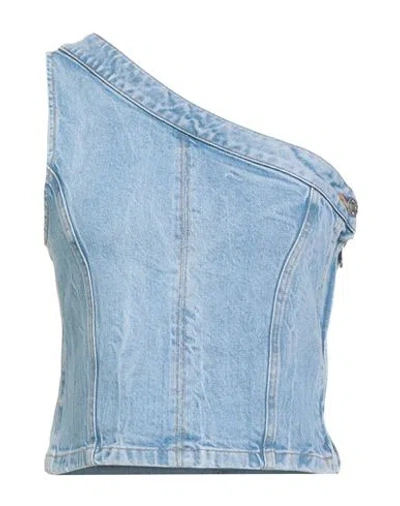 Vicolo Denim Couture Woman Top Blue Size S Cotton, Lyocell, Organic Cotton, Lycra