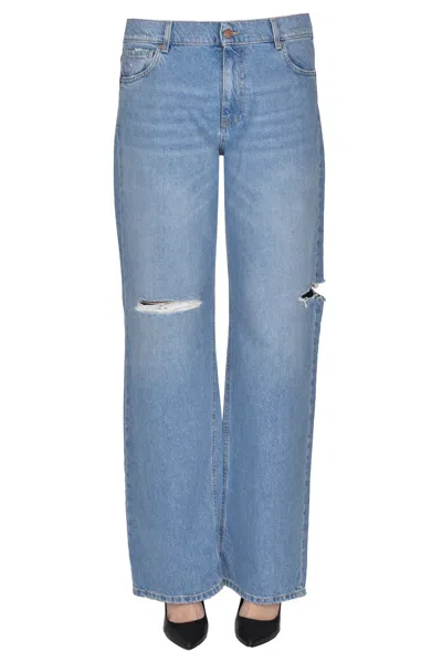 Vicolo Destroyed Wide Leg Jeans In Blue
