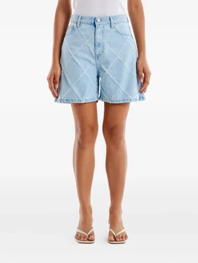 Vicolo Diamond-quilted Denim Shorts In Blue