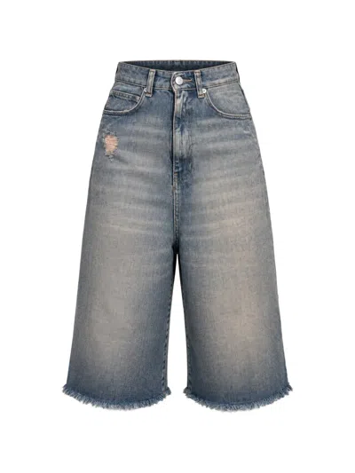 Vicolo Distressed Frayed-hem Shorts In Blue
