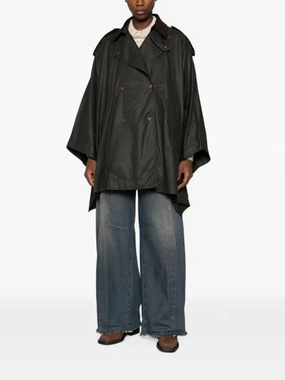 Vicolo Double-breasted Waxed Cape In Green