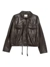 Vicolo Drawstring Leather Jacket In Brown
