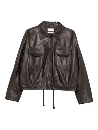 Vicolo Drawstring Leather Jacket In Brown
