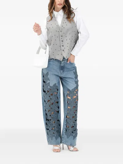 Vicolo Embroidered Cut-out Jeans In Blue